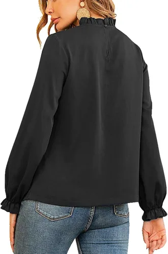 Miniatura 2 de LYANER Blusa de manga larga con volantes y cuello alto para mujer
