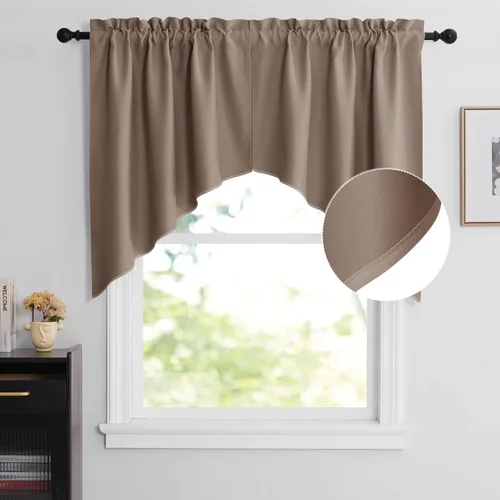 Miniatura 83 de NICETOWN Home Fashion - Cortinas de cocina con bolsillo para poste, cenefa festoneada a medida, cenefa festoneada sólida para ventana de Marrón
