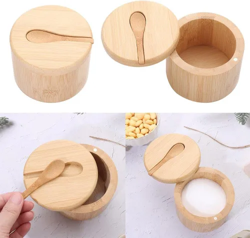 Miniatura 5 de Bamboo Big Dipper - Bodega de sal grande con cuchara y tapa giratoria magnética, caja de almacenamiento de 10 onzas