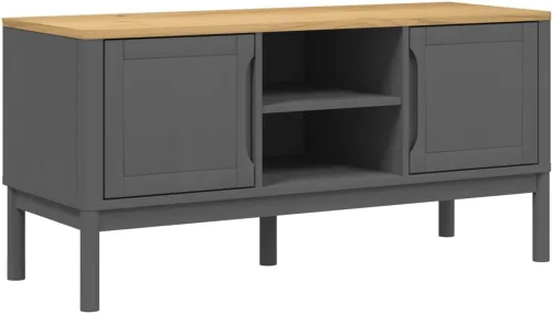 vidaXL Mueble de TV Floro – Mueble de TV de madera de pino macizo gris – 44.9 x 16.9 x 21.7 pulgadas para televisores de 51 a 60.1 pulgadas – Unidad