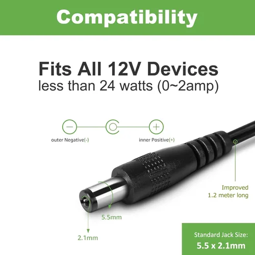 Miniatura 3 de SmoTecQ Adaptador de CA de fuente de alimentación de 12 V 2 A, paquete de 2 unidades, cargador de transformador de 24 W para tiras de luces LED