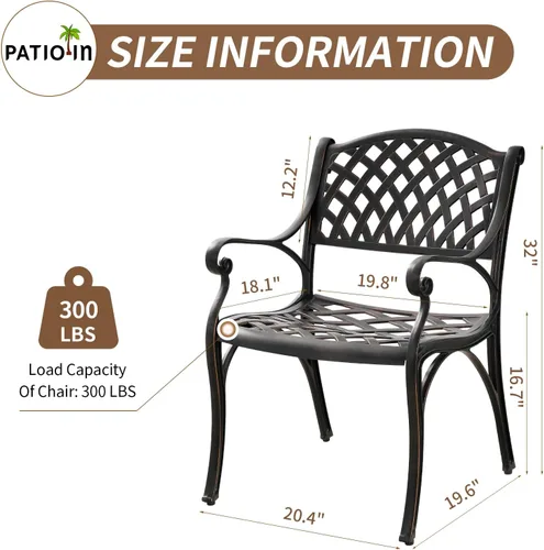 Miniatura 3 de Juego de 4 sillas de patio de aluminio fundido para todo tipo de clima, sillas de patio al aire libre con reposabrazos, muebles de patio, sillas