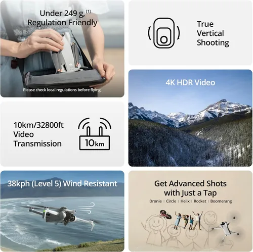 Miniatura 2 de DJI Mini 3, drones con cámara para adultos 4K, tiempo de vuelo de 38 minutos, transmisión de video de hasta 32800 pies (6.2 mi), disparo vertical