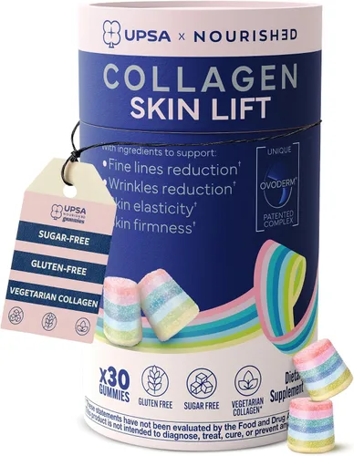 Upsa Nourished Collagen Skin Lift 30ct - Complejo Ovoderm® de membrana de huevo con vitamina C, zinc y selenio - Gomitas vegetarianas sin azúcar -