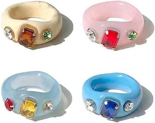 COLORFUL BLING - Anillo de resina acrílica retro, colorido, anillo de diamante de primavera, joyería de resina vintage, joyería de acrílico,