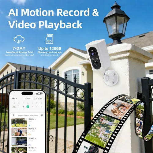 Miniatura 6 de Cámaras de seguridad inalámbricas para exteriores, 355°, rotación panorámica, 2K, cámaras de visión nocturna a color, para seguridad en el hogar
