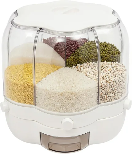 Dispensador de arroz, dispensador de cereales giratorio de 6 rejillas de 360° con tapa, organizador de almacenamiento de granos, soporte para