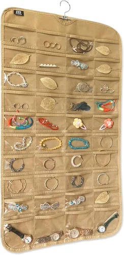 Miniatura 21 de BB Brotrade Organizador colgante de joyas, organizador de accesorios, organizador de 80 bolsillos para guardar joyas (beige)
