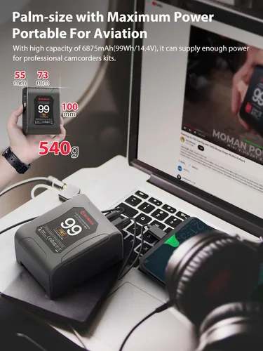 Miniatura 2 de Moman V-Mount Batería, Power 99 Cámara mejor Mini V Lock Baterías 99Wh/6900mAh con botón táctil y pantalla LED para Smallrig BMPCC 4k 6k Cámara