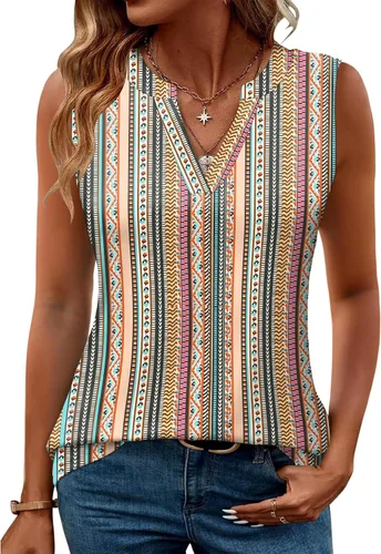 Miniatura 40 de Romanstii Camisas sin mangas para mujer, estilo casual, de verano, cuello en V, blusas elegantes, túnica