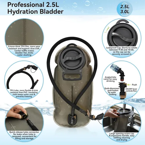 Miniatura 5 de MARCHWAY Mochila de Hidratación Táctica Molle con Vejiga de Agua de TPU de 2.5L, Mochila Militar Organizada de Perfil Bajo para Senderismo, Camo