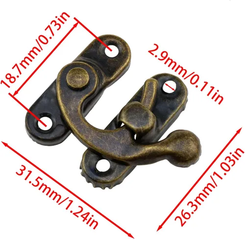 Miniatura 4 de 4 piezas de bronce Mini cierre de brazo oscilante de bronce Cierre de cerrojo antiguo adecuado para cajas de joyería, regalos, cajas de madera