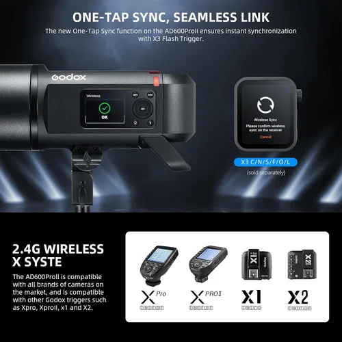 Miniatura 3 de GODOX AD600 Pro II AD600Pro II - Estroboscópico flash para exteriores, 2.4G TTL Studio Flash HSS 1/8000s, luz de modelado bicolor de 40 W, batería