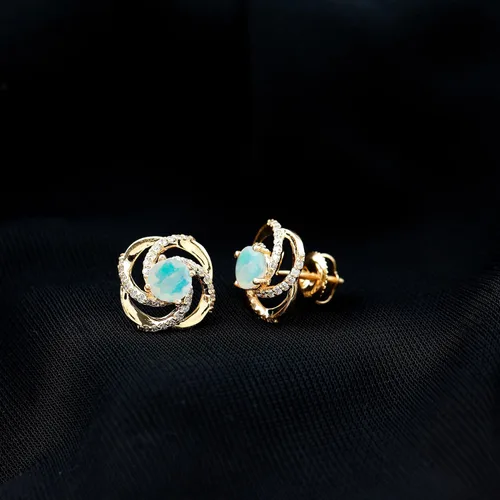 Miniatura 2 de Aretes de ópalo etíope certificados con diamantes 1.25 Cttw Calidad AAA