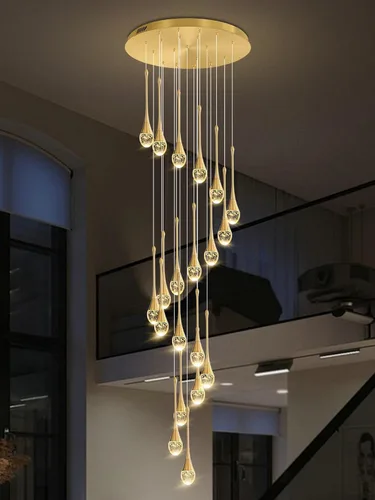 Miniatura 36 de ykolupty Candelabro Moderno de 138'', 20 Luces, Lámpara Colgante Moderna Negra, Candelabro Grande para Escalera, Vestíbulo, Sala de Estar, Negro