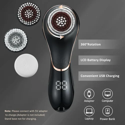 Miniatura 6 de Cepillo de limpieza facial, exfoliante facial, recargable, IPX7, impermeable, dispositivo limpiador eléctrico giratorio para exfoliar, masajear