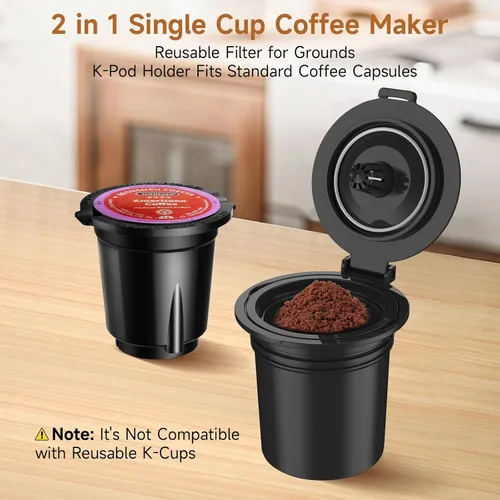 Miniatura 2 de Horavie Cafetera pequeña de una sola porción, cafetera rápida de una taza para cápsulas K Cup y café molido, tamaños de preparación de 6 a 12 onzas