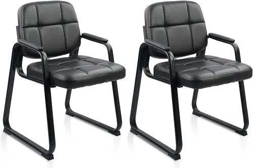 Miniatura 31 de CLATINA Silla de cuero para invitados de oficina, silla de recepción sin ruedas con reposabrazos y soporte de madera, sillón de escritorio