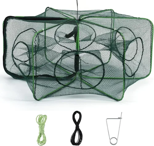 Miniatura 8 de Alwonder Minnow - Trampa para peces de cangrejo, trampa plegable para cangrejos de río con cuerda luminosa y clip de cebo, trampas de cangrejo