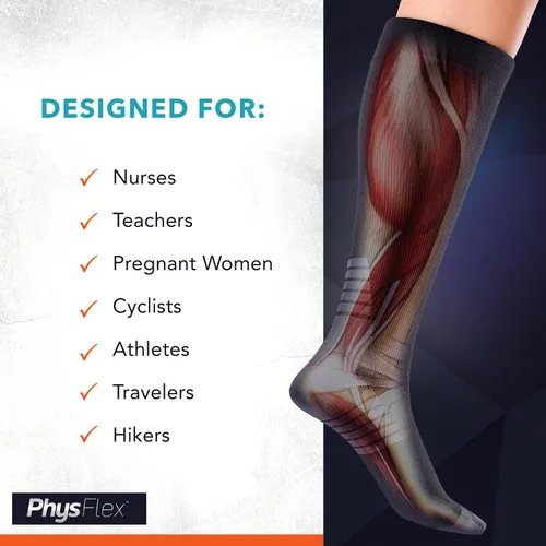 Miniatura 3 de PhysFlex Calcetines de compresión para mujeres y hombres, medias de compresión para la circulación, el mejor apoyo para enfermería, embarazo, vuelo