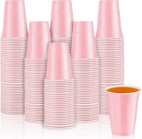 Lounsweer 100 vasos desechables de graduación de 16 onzas para fiesta, vasos de plástico resistentes para agua potable, para cumpleaños, baby Rosa