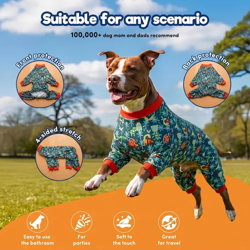 Miniatura 3 de LovinPet Sudadera para perro, tela elástica ligera, estampado de dinosaurio verde oscuro, protección solar, camisa para aliviar la ansiedad