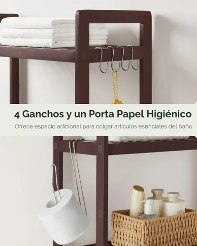 Miniatura 8 de SONGMICS Almacenamiento sobre el inodoro, organizador de baño sobre el inodoro de 3 niveles con estante ajustable, 10.2 x 24.8 x 66.9 pulgadas