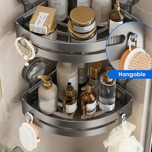 Miniatura 3 de Organizador de ducha de esquina con succión negra sin taladro, estante organizador de baño de plástico ABS inoxidable montado en la pared, estante