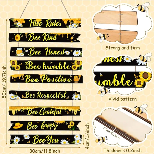 Miniatura 2 de Jetec Placa de Decoración de Abeja Regalo Letrero de Abeja Reglas de Colmena Decoración de Pared Adorno de Margarita de Navidad para Navidad Hogar