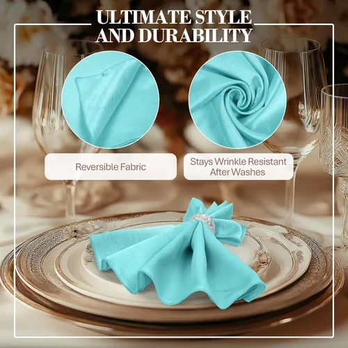 Miniatura 3 de Ultimate Textile -5 docenas - Reversible Shantung Satin - Majestic - Servilletas de tela Majestic de 17 x 17 pulgadas, color azul aguamarina Aqua