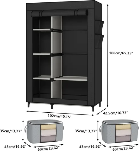 Miniatura 9 de Calmootey Armario portátil, armario con 6 estantes y barra para colgar, organizador de almacenamiento para dormitorio, funda de tela no tejida con 4