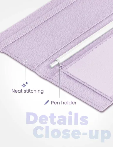Miniatura 43 de Yarnic Funda para chequera personal, soporte para chequera con soporte para bolígrafo y divisor de plástico transparente integrado para cheques Rosa