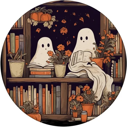 Miniatura 3 de Libros de lectura de fantasmas espeluznantes en una biblioteca PopSockets Standard PopGrip