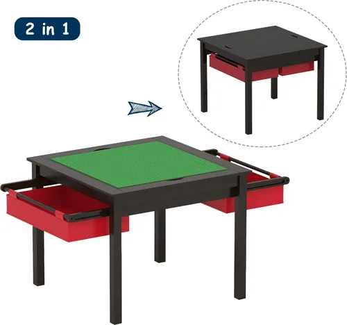 Miniatura 4 de UTEX Mesa de juego de construcción 2 en 1 para niños con cajones de almacenamiento y plato integrado (Espresso)