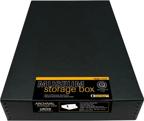 Miniatura 43 de Lineco 13x19 Caja de almacenamiento de museo negra, tapa removible y diseño frontal abatible, 13.5 x 19.5 x 3 pulgadas de archivo con borde Negro