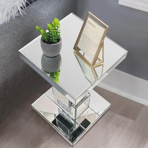 Miniatura 5 de Mesa auxiliar plateada con incrustaciones de cristal, mesa auxiliar moderna, mesa auxiliar cuadrada pequeña para sala de estar, dormitorio