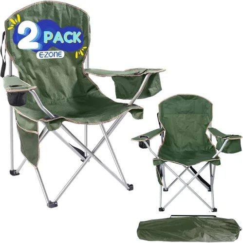 Miniatura 16 de EZONE Paquete de 2 sillas de campamento con enfriador de hielo integrado, silla portátil, bolsillo de almacenamiento, portavasos y bolsa