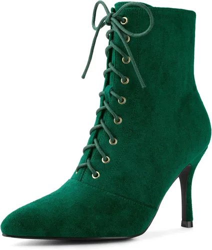 Allegra K Botines de tacón de aguja con cordones y cremallera lateral para mujer