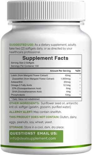 Miniatura 6 de DEAL SUPPLEMENT Suplementos de luteína y zeaxantina, 40 mg por porción, 300 cápsulas blandas