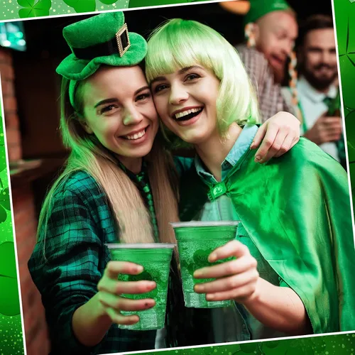 Miniatura 5 de Aoriher 100 tazas de trébol del día de San Patricio de 12 onzas desechables de plástico para feliz día de San Patricio, tazas verdes transparentes