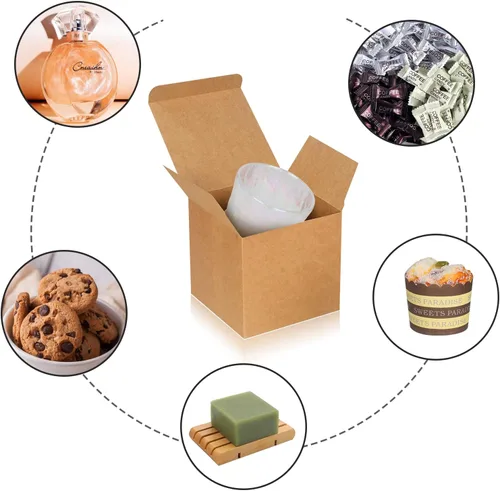 Miniatura 4 de Paquete de 100 Cajas de Regalo Pequeñas, Cajas de Favor de 4x4x4 Pulgadas, Cajas de Regalo de Papel Marrón con Tapas para Regalos, Manualidades