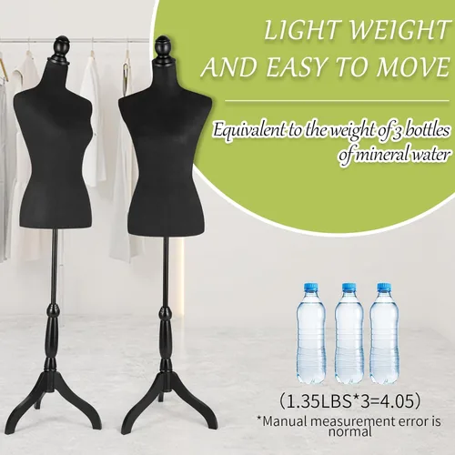 Miniatura 4 de Forma de vestido de torso de maniquí de tela femenina con soporte de base de trípode de madera, cuerpo de maniquí ajustable de 52 a 67 pulgadas