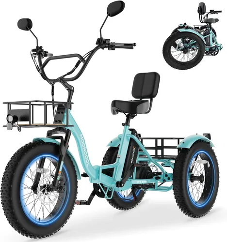 Miniatura 11 de MOONCOOL Triciclo eléctrico para adultos, 20 x 4 pulgadas, triciclo eléctrico con neumáticos gruesos, bicicleta eléctrica de 3 ruedas de 48 V, 500