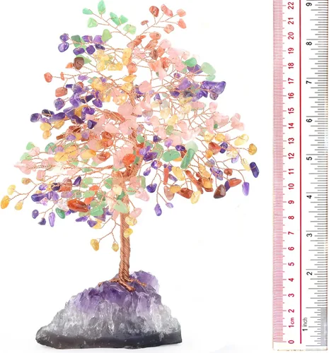 Miniatura 7 de Árbol de Chakra de la Vida de Piedras Preciosas Naturales Árbol de Cristal, Piedras Curativas (406 Piedras) con Racimo de Amatista, Decoración