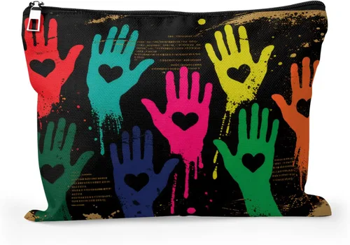 Miniatura 13 de Cafl Bolsa de maquillaje para mujeres y niñas, organizador de viaje portátil de gran capacidad, 10 x 8 pulgadas, Par de mirlo posado en ramas