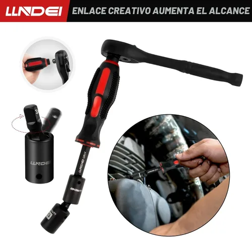 Miniatura 7 de LLNDEI Juego de llaves de trinquete de 48 piezas de 1/4 pulgada, enchufe métrico poco profundo (4-14mm) de 6 puntas, con 72 dientes, juego de llaves