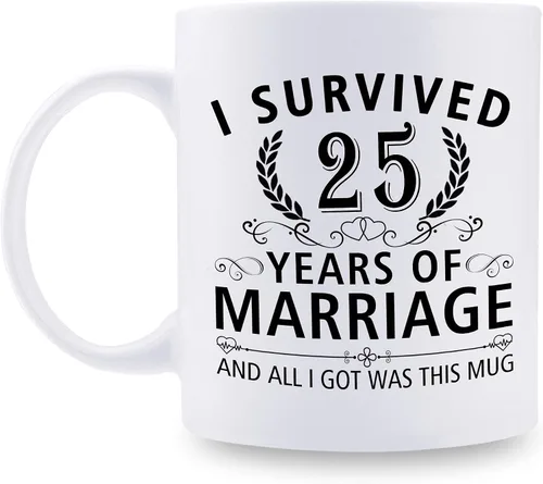 Miniatura 46 de Taza de café de 11 onzas con texto en inglés "I Survived 50 Years of Marriage and All I Got Was This Cup" para el 50 aniversario de boda y para él