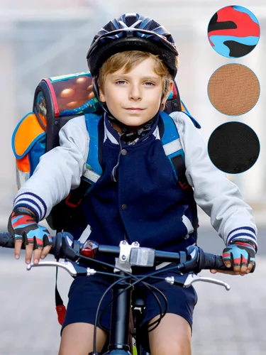 Miniatura 2 de Boao 3 pares de guantes de medio dedo para niños guantes de deporte antideslizantes de gel para niños Ciclismo de montar en bicicleta, azul, gris