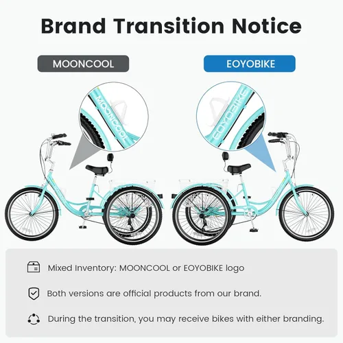 Miniatura 7 de MOONCOOL Triciclos para adultos de 3 ruedas y 7 velocidades, triciclos para adultos de 20/24/26 pulgadas, bicicleta de 3 ruedas con cesta para Plume