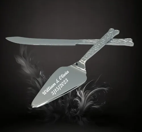 Miniatura 4 de GIFTS INFINITY Juego de cuchillo personalizado para pastel de boda y servidor con grabado, juego de utensilios de corte de pasteles, regalo